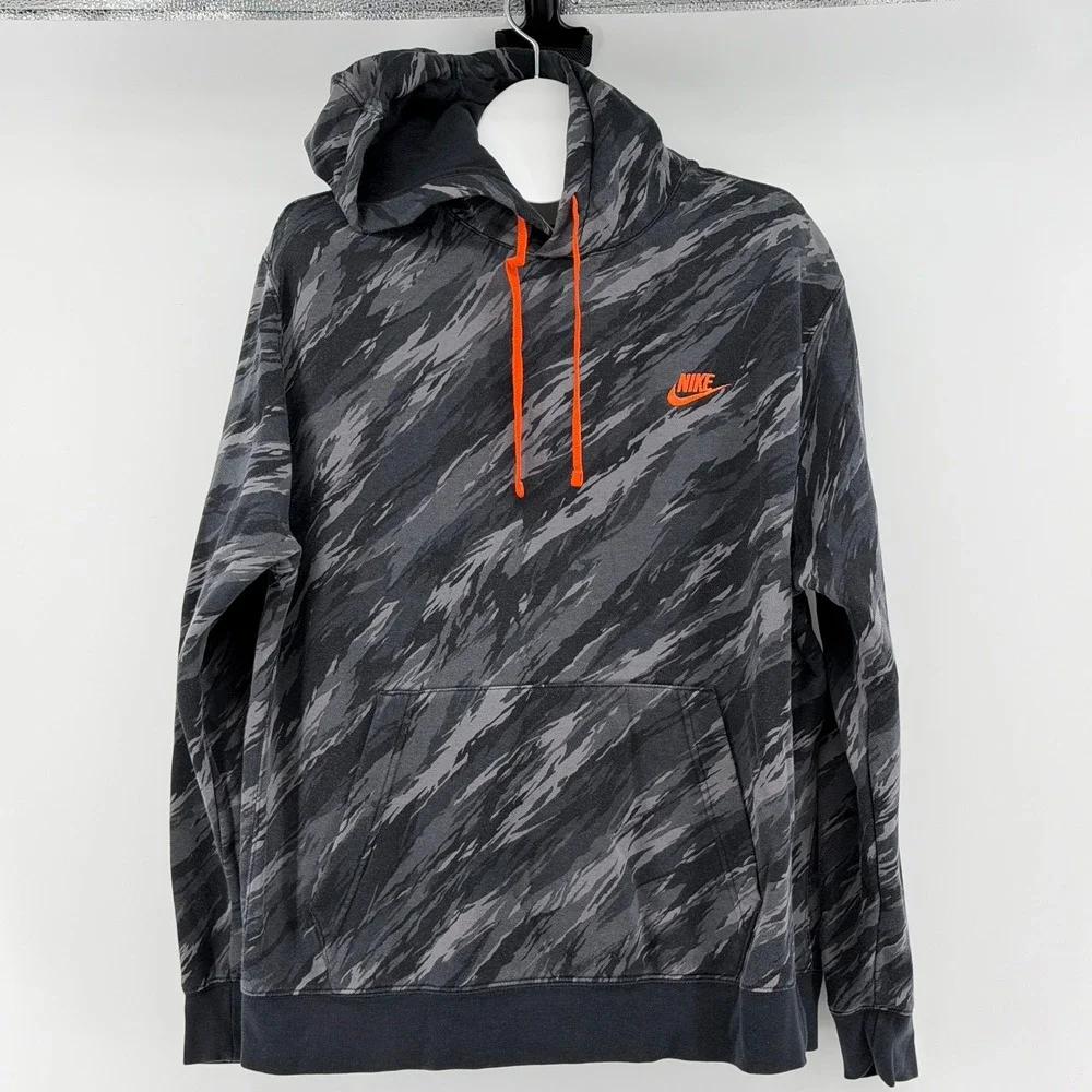 Nike Hoodie Sweatshirt Mens XL Tiger Camo Fleece Pullover Orange Swoosh Logo